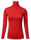 FLORIA Women's Long Sleeve Lightweight Slim Turtleneck Top Pullover RED 3XL