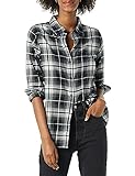 Amazon Essentials Women's Classic-Fit Long-Sleeve Lightweight Plaid Flannel Shirt, Black/White, Gradient/Plaid, Medium