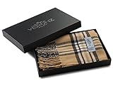 VERONZ Super Soft Luxurious Classic Cashmere Feel Winter Scarf (Camel Plaid)