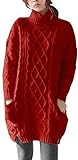 LINY XIN Women's Cashmere Knitted Turtleneck Long Sleeve Winter Wool Pullover Long Sweater Dresses Tops (S, Red)