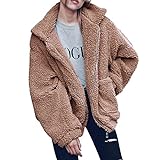 PRETTYGARDEN Women's 2023 Fashion Winter Coat Long Sleeve Lapel Zip Up Faux Shearling Shaggy Oversized Shacket Jacket (Khaki,Small)