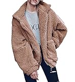 PRETTYGARDEN Women's 2023 Fashion Winter Coat Long Sleeve Lapel Zip Up Faux Shearling Shaggy Oversized Shacket Jacket (Khaki,Small)