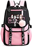 MONMOB Backpack Laptop bag School Bag Bookbag with USB Charging&Headphone Port(Black&Pink)