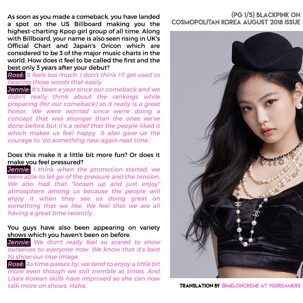English Translation BLACKPINK Interview Cosmopolitan Korea Magazine August 2018 Issue Page 1