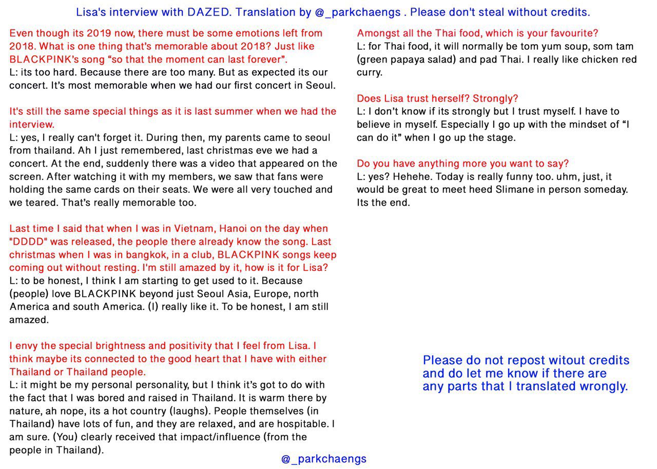 3 English Translation Blackpink Lisa Interview Dazed Korea Magazine